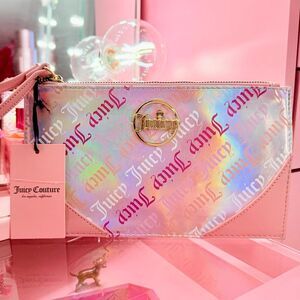 Juicy Couture Silver Holographic Pink & Gold Logo Pocketbook Wallet Bag Pouch